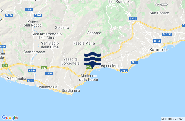 Mappa delle maree di Apricale, Italy