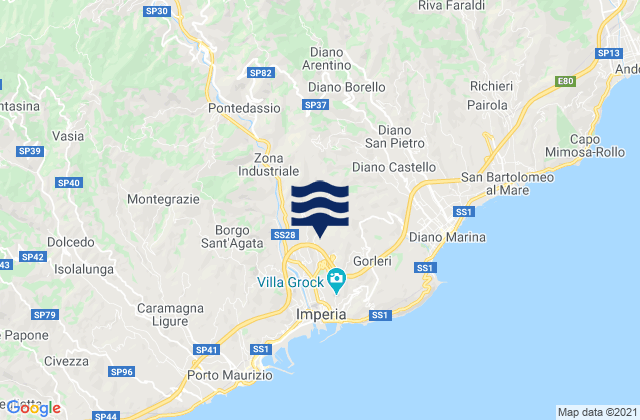 Mappa delle maree di Aquila di Arroscia, Italy