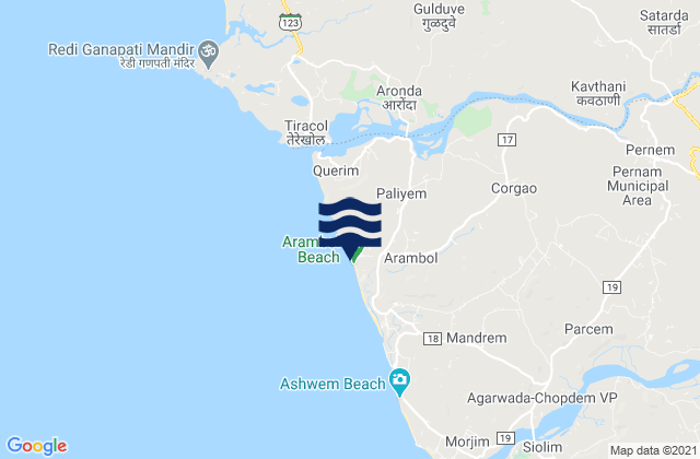 Mappa delle maree di Arambol Beach, India