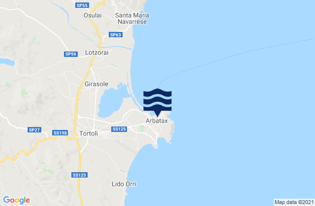 Mappa delle maree di Arbatax, Italy
