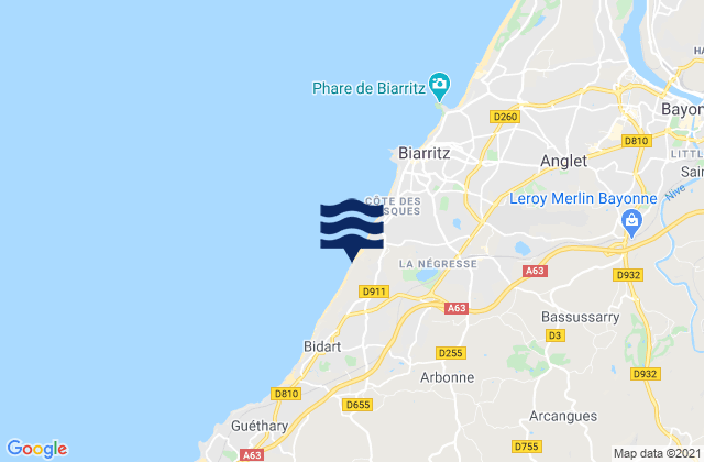 Mappa delle maree di Arbonne, France