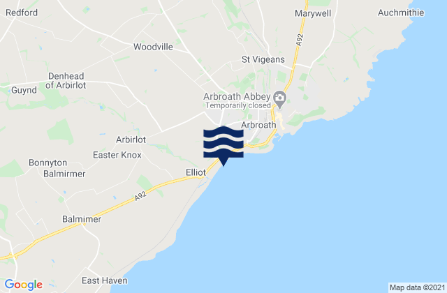 Mappa delle maree di Arbroath Beach, United Kingdom