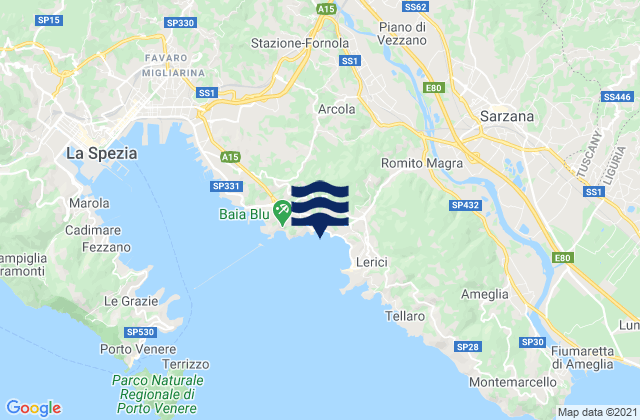 Mappa delle maree di Arcola, Italy