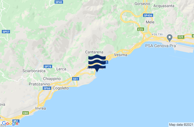 Mappa delle maree di Arenzano, Italy