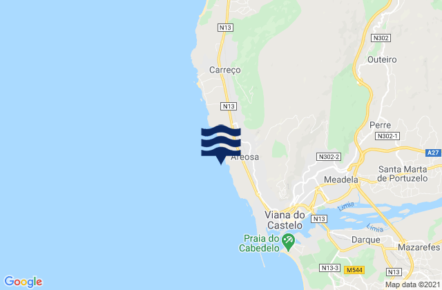 Mappa delle maree di Areosa, Portugal