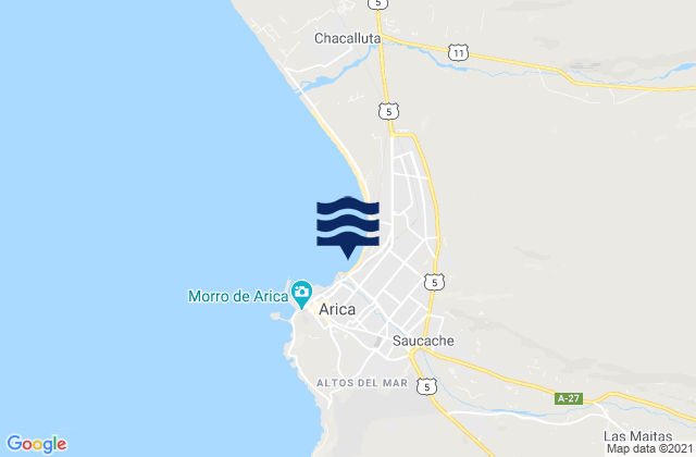 Mappa delle maree di Arica, Chile
