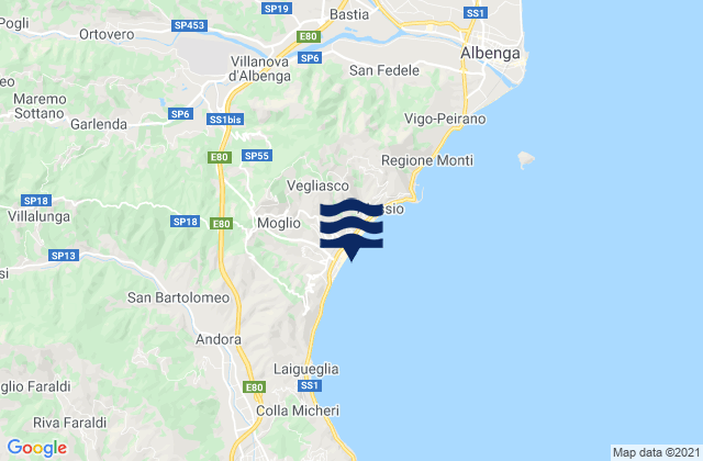 Mappa delle maree di Arnasco, Italy