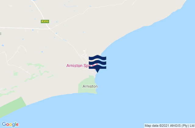 Mappa delle maree di Arniston, South Africa