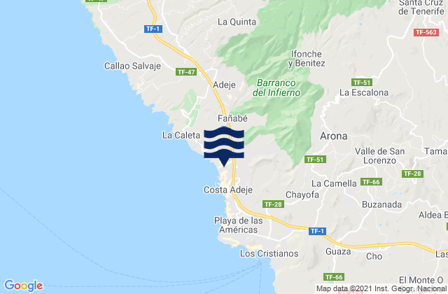 Mappa delle maree di Arona, Spain