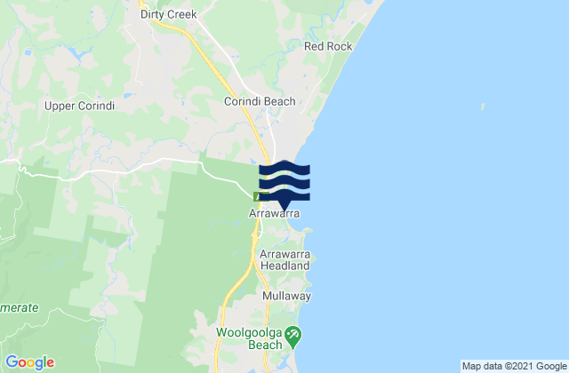 Mappa delle maree di Arrawarra, Australia
