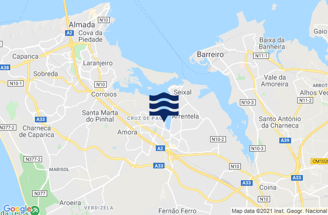 Mappa delle maree di Arrentela, Portugal