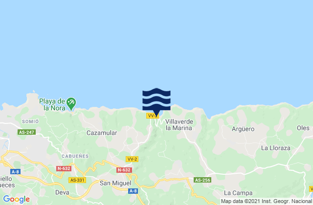Mappa delle maree di Arriba, Spain