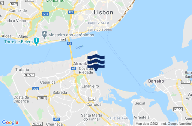 Mappa delle maree di Arsenal do Alfeite, Portugal