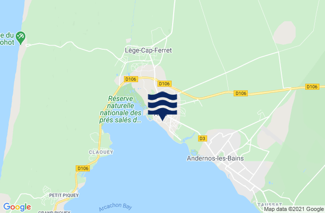 Mappa delle maree di Arès, France