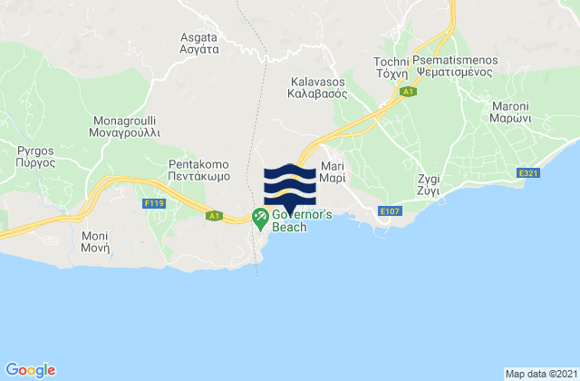 Mappa delle maree di Asgáta, Cyprus