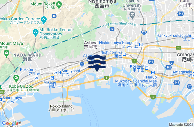 Mappa delle maree di Ashiya, Japan