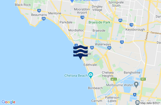 Mappa delle maree di Aspendale, Australia