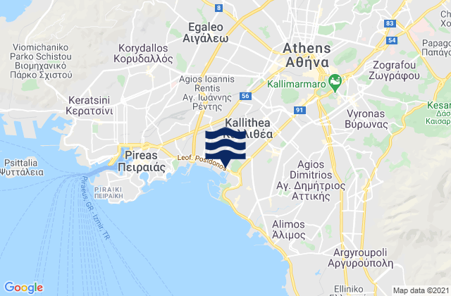 Mappa delle maree di Athens, Greece