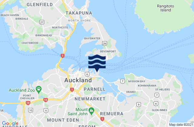 Mappa delle maree di Auckland, New Zealand
