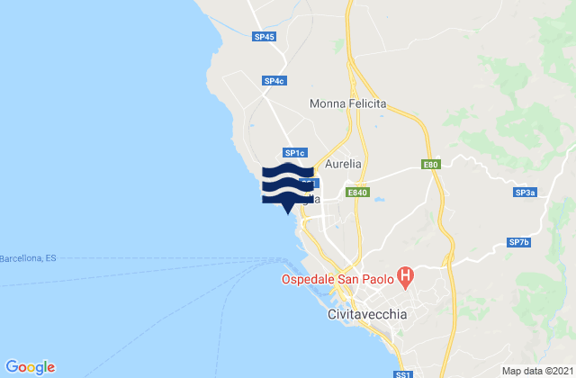 Mappa delle maree di Aurelia, Italy