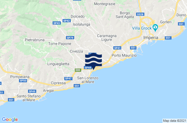 Mappa delle maree di Aurigo, Italy