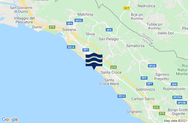 Mappa delle maree di Aurisina, Italy