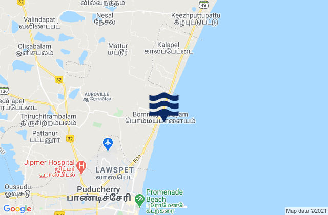 Mappa delle maree di Auroville (Pondichery), India