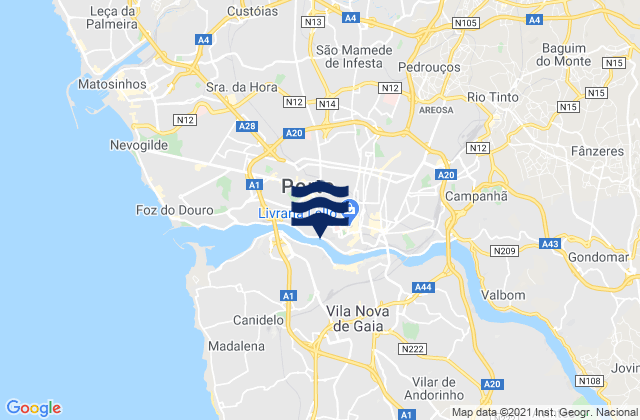 Mappa delle maree di Avintes, Portugal