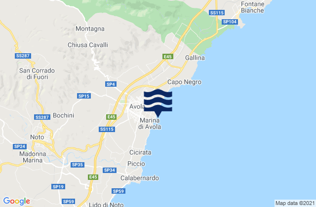 Mappa delle maree di Avola, Italy