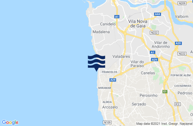 Mappa delle maree di Azenha, Portugal