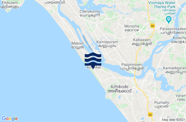 Mappa delle maree di Azhikkal, India