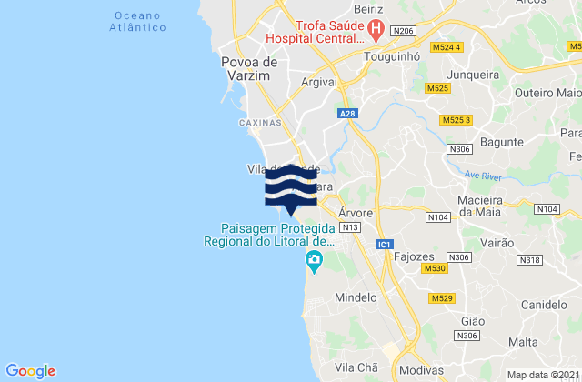 Mappa delle maree di Azurara, Portugal