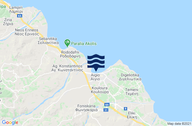 Mappa delle maree di Aígio, Greece