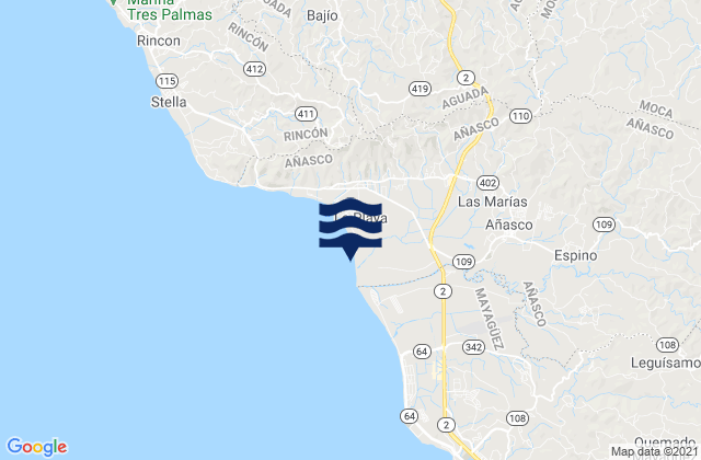 Mappa delle maree di Añasco Abajo Barrio, Puerto Rico