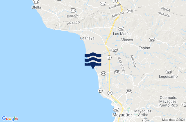 Mappa delle maree di Añasco, Puerto Rico