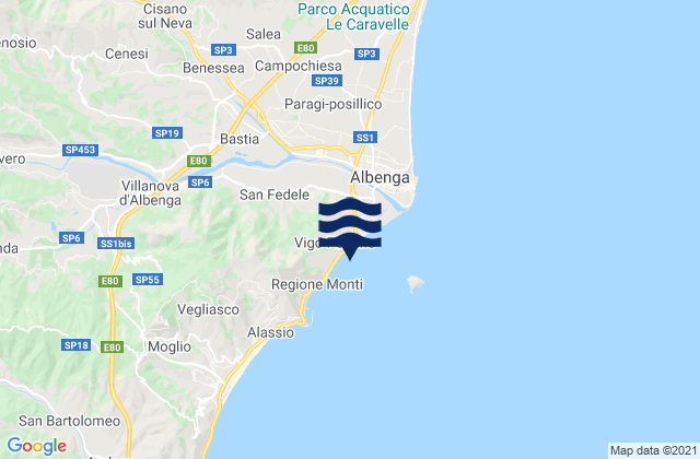 Mappa delle maree di Baba Beach, Italy
