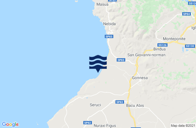 Mappa delle maree di Bacu Abis, Italy