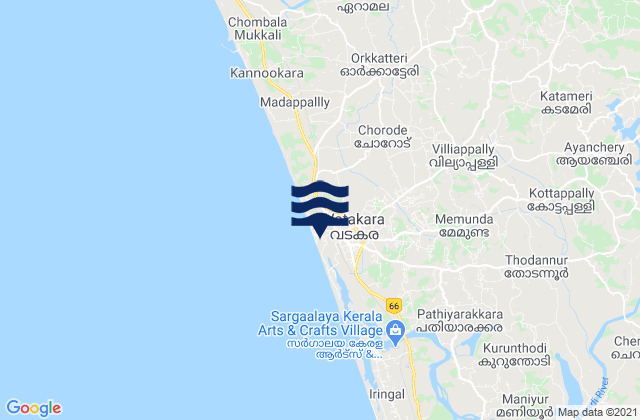 Mappa delle maree di Badagara, India