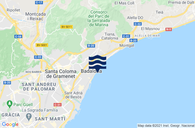 Mappa delle maree di Badalona, Spain