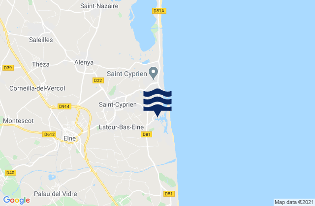 Mappa delle maree di Bages, France