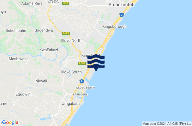 Mappa delle maree di Baggies, South Africa