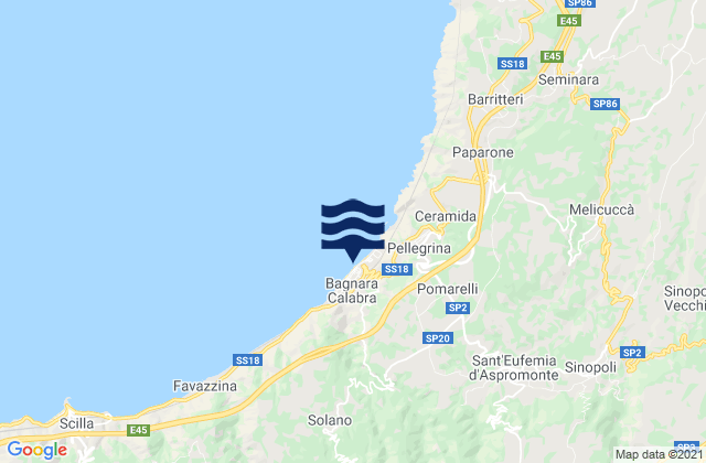 Mappa delle maree di Bagnara Calabra, Italy