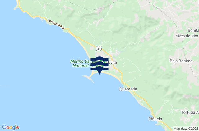 Mappa delle maree di Bahia Uvita, Costa Rica