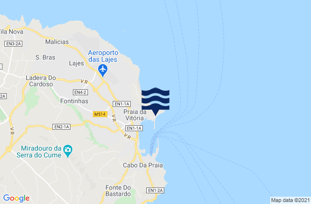 Mappa delle maree di Baia Praia Ilha Terceira, Portugal