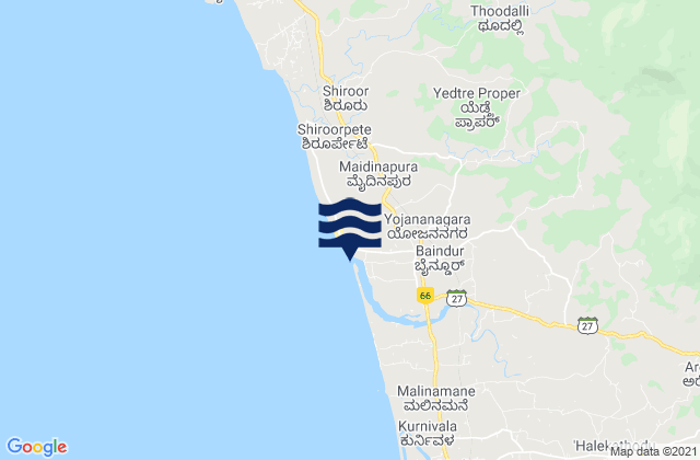 Mappa delle maree di Baindur, India