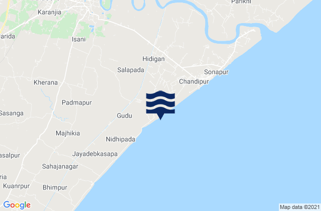 Mappa delle maree di Balasore, India