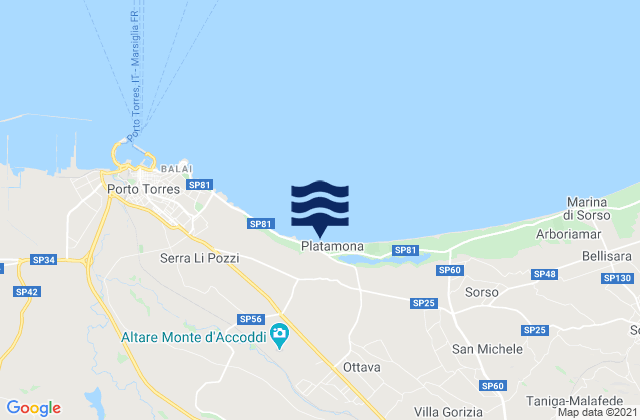 Mappa delle maree di Bancali, Italy