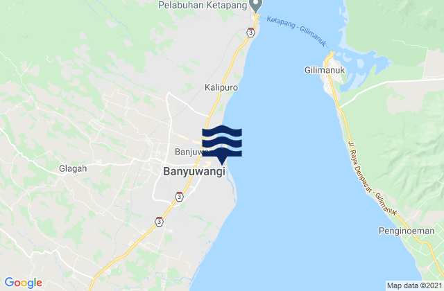 Mappa delle maree di Banjuwangi (Bali Str), Indonesia