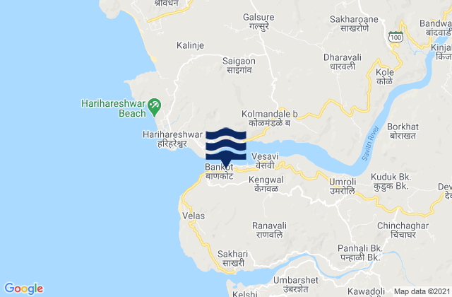 Mappa delle maree di Bankot, India