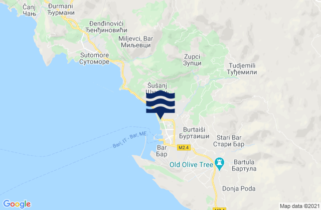 Mappa delle maree di Bar, Montenegro